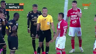 Santa Fe scored their second goal against Tolima, but the referee called a prior foul
