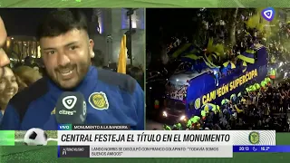 Thousands of Rosario Central fans celebrate at the Monument with the championship squad