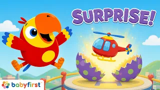 Surprise Eggs with Larry! Learn Vehicles, Animals, Music & First Words for Toddlers | BabyFirst