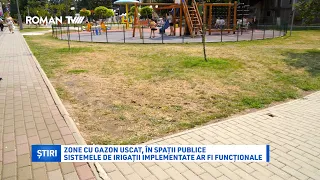 Zone cu gazon uscat, în spații publice. Sistemele de irigații implementate ar fi funcționale