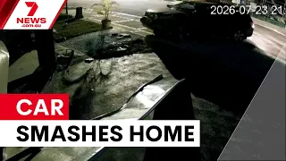 Driver allegedly flees after crashing into Austral home | 7NEWS