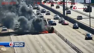 Car bursts into flames, shutting down NB I-95 near Copans Road in Pompano Beach