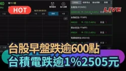 [Trending News] Taiwan Stocks Plunge Over 600 Points in Early Trading, TSMC Drops Over 1% to $250...