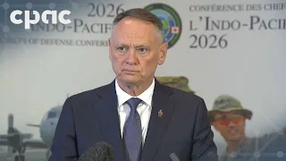 Defence Minister McGuinty speaks with reporters at Indo-Pacific Defense Conference