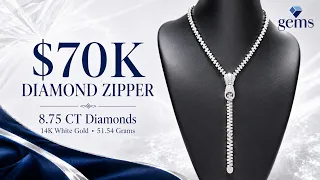 Diamond Zipper Necklace | 8.75 CT Diamonds in 14K White Gold