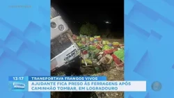 Assistant trapped in wreckage after truck overturns in Logradouro