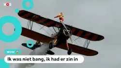 Helga (99) stands on top of a plane and breaks record