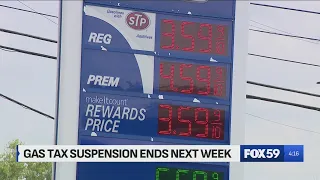 Indiana gas tax suspension expected to end next week