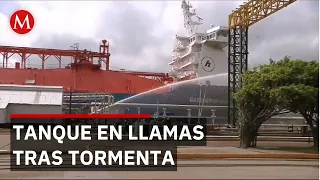 'Out of service' gas tank bursts into flames after being struck by lightning in Veracruz