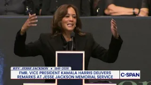 Former Vice President Kamala Harris gives remarks at memorial service for Rev. Jesse Jackson