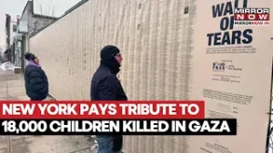 'Wall Of Tears' Mural Set Up In New York To Pay Tribute To More Than 18,000 Children Killed In Gaza