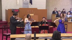 議場に響き渡る「弦楽四重奏」岡山市議会を身近に感じてもらおうと議会開会に合わせ議場コンサート【岡山】 (26/02/16 18:00)