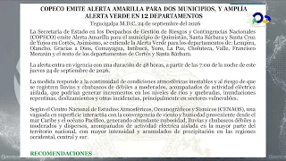 Copeco issues yellow alert for two municipalities and extends green alert in 12 departments of th...