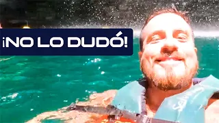 FEDE BAL DIVED RIGHT IN! THIS WAS THE JUMP INTO CENOTE SAAMAL IN YUCATAN, MEXICO
