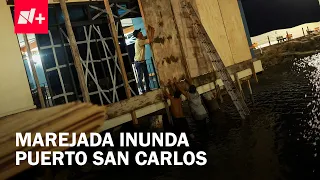 Huracán Polo: Mar inunda Puerto San Carlos y familias buscan refugio en BCS