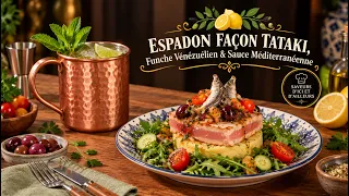 La Table de Maria: Espadon Façon Tataki, Funche Vénézuélien & Sauce Méditerranéenne