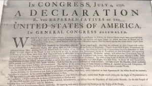 Original copy of the Declaration of Independence on display in Bloomington