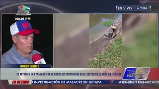 Work resumes on the containment levee in the El Edén sector of La Ceiba