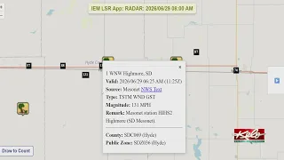 2nd highest wind gust in state history recorded in Highmore