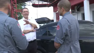 Structural problems at the Votorantim Fire Department are exposed during a visit by Representativ...