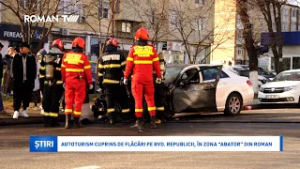 Intervenție a pompierilor la Roman: autoturism cuprins de flăcări în zona „Abator”