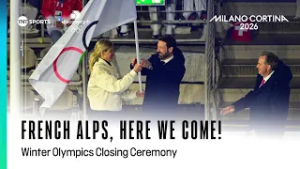 ‘La Marseillaise’ plays as Italy hand over the Olympic flag to France for the next Winter Olympics?
