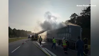 Crews respond to fire on I-95 in Brewer Tuesday night