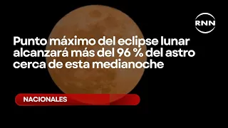 Lunar eclipse peak will reach over 96% of the moon near midnight