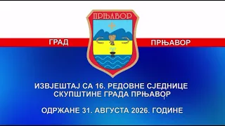 Izvještaj sa 16. redovne sjednice Skupštine grada Prnjavor, održane 31.08.2026. godine – TV K3