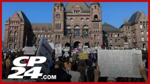Students gather at Queen’s Park to protest the Ford government’s OSAP changes