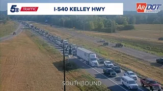 Northbound traffic on I-540 near Kelley Highway exit stalled due to injury crash