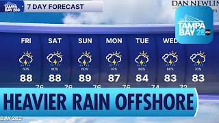 Rain continues to move off shore for Tampa Bay area