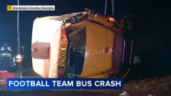 Dozens hospitalized after school bus overturns in Rockdale County, Georgia