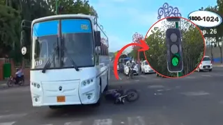Motorcyclist crashes into bus due to faulty traffic light in Managua