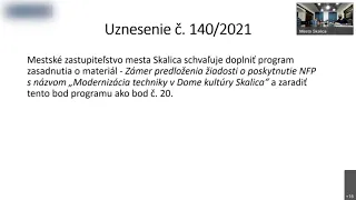 Záznam zasadnutia Mestského zastupiteľstva v Skalici 13.10.2021