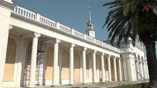 Restoration work continues at the central railway station in Sukhum