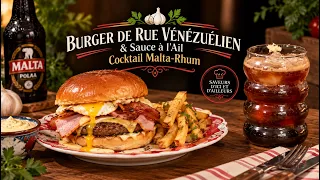 La Table de Maria: Burger de Rue Vénézuélien & Sauce à l’Ail | Cocktail Malta-Rhum
