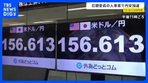 円安進み1ドル156円台後半に 背景には日銀の審議委員人事　金融緩和に積極的な「リフレ派」の2人を政府が提示で利上げ観測後退｜TBS NEWS DIG