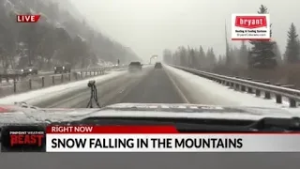 Snow falling in the mountains