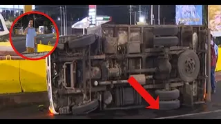 Ice delivery truck overturns at Managua's Hugo Chávez roundabout