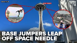 BASE jumpers who parachuted off Space Needle observation deck shock with viral stunt