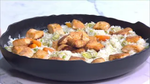 السلمون مع الأرز والخضار والكاسترد (2026-02-23)