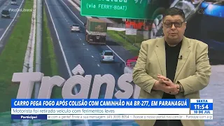 CAR BURSTS INTO FLAMES AFTER COLLISION WITH TRUCK ON BR-277 IN PARANAGUÁ