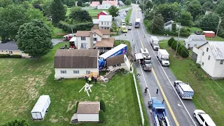 Drone footage of garage hit by tractor-trailer in Lebanon County