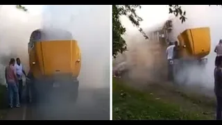 Minutes of terror: passengers flee in panic from bus burning on the highway