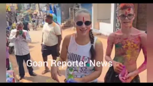 Goan Reporter: At Arambol Foreigners and indain tourist playing enjoying holi festival.
