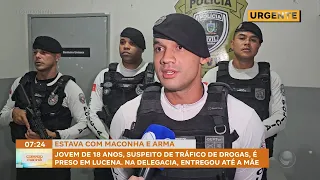 Jovem de 18 anos, suspeito de tráfico de drogas, é preso em Lucena. na delegacia entregou até a mãe