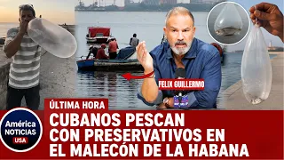 CUBANOS PESCAN CON PRESERVATIVOS EN EL MALECÓN DE LA HABANA