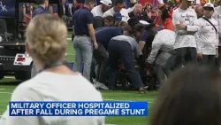 Military officer hospitalized after fall during pregame stunt
