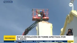 Earthquake in Panama: Damaged tower of the San Juan Bautista Cathedral in Penonomé is being demol...